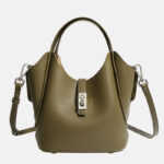 Women's Minimalist Leather Drawstring Lock Clasp Bucket Bag