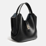 Minimalistische Damen Leder Kordelzug Verschluss Bucket Bag