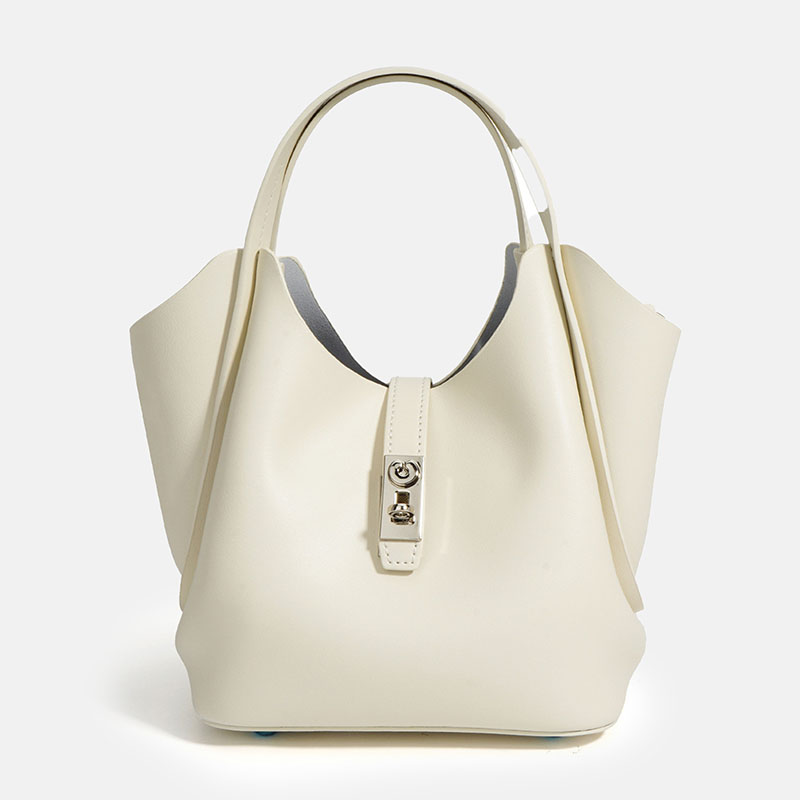 Minimalistische Damen Leder Kordelzug Verschluss Bucket Bag