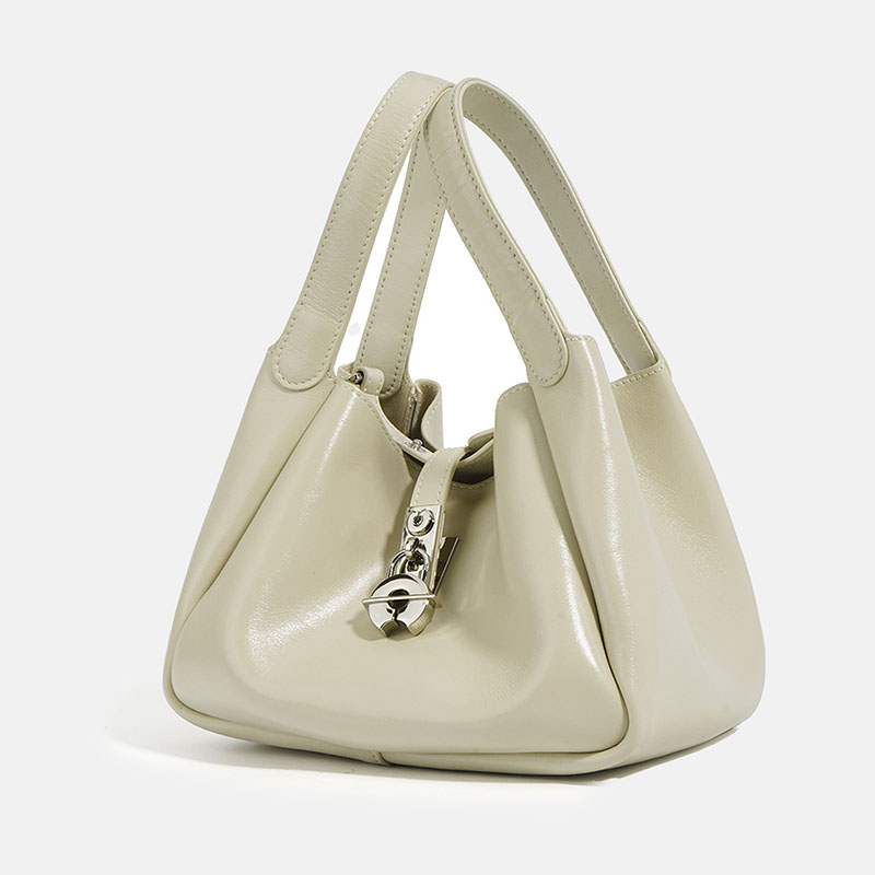 Women's Minimalist Waxed Leather Lock Clasp Bucket Bag