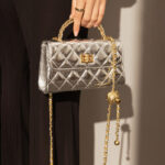 Women's Silver Quilted Leather Vintage Chain Handle Bag