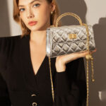 Women's Silver Quilted Leather Vintage Chain Handle Bag