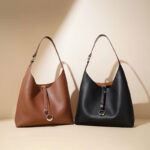 Women's Vintage Genuine Leather Drawstring Buckle Tote Bag