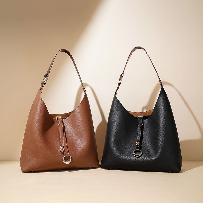 Women's Vintage Genuine Leather Drawstring Buckle Tote Bag