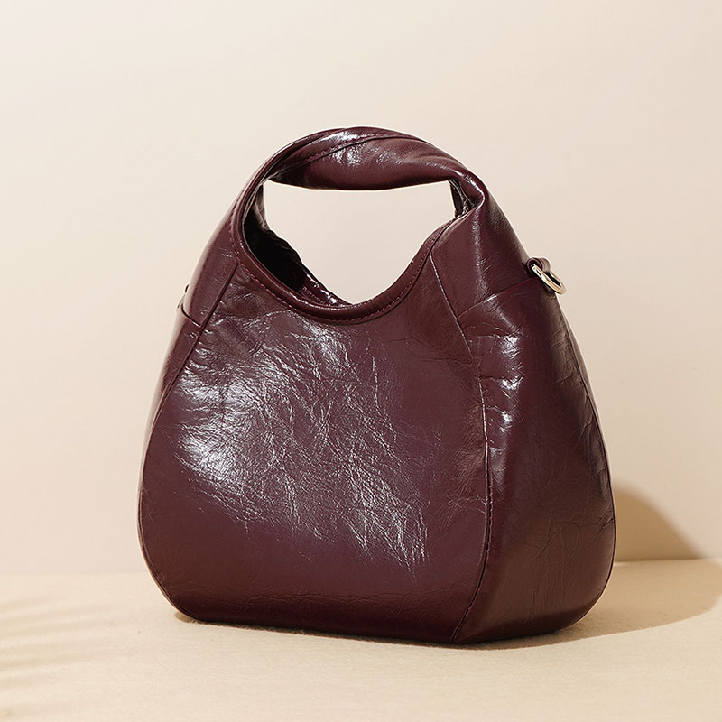 Women's Vintage Genuine Leather Pleated Bucket Bag