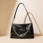 Women's Vintage Leather Chain Baguette Bag