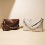 Women's Vintage Leather Chain Baguette Bag