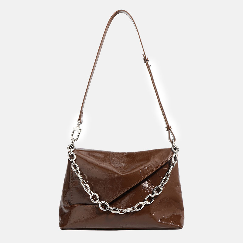 Women's Vintage Leather Chain Baguette Bag