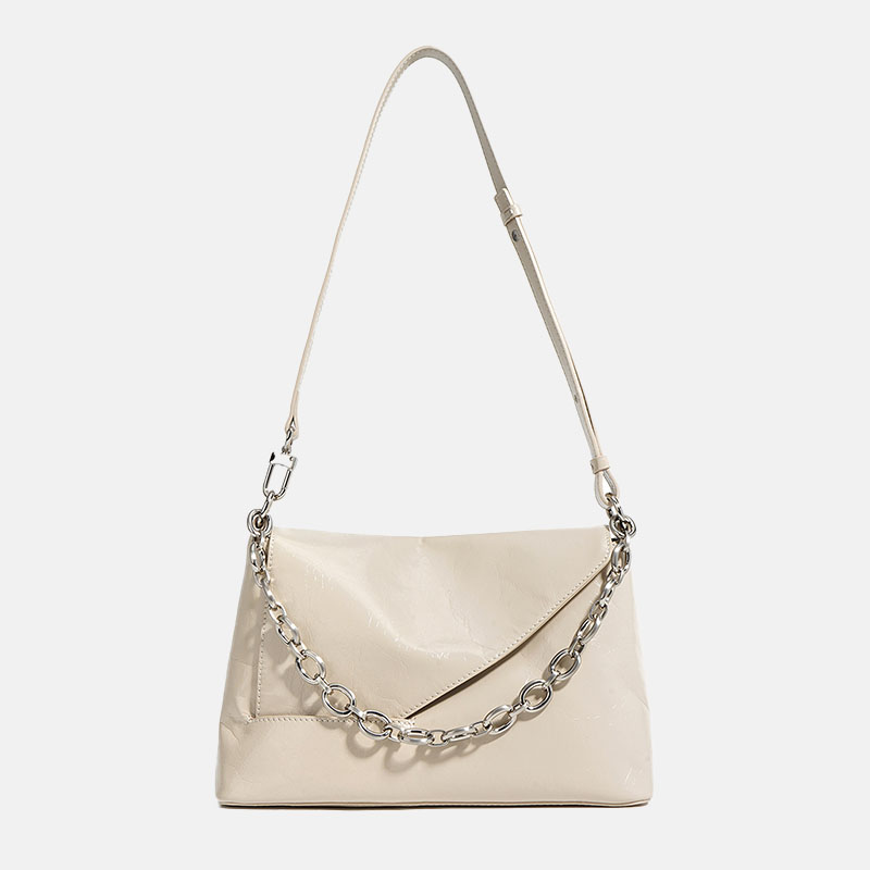 Women's Vintage Leather Chain Baguette Bag