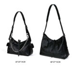 Women's Black Genuine Leather Minimalist Magnetic Tote Bag