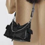 Women's Black Genuine Leather Minimalist Magnetic Tote Bag