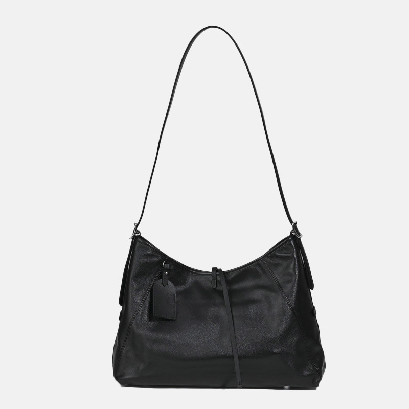 Women's Black Genuine Leather Minimalist Magnetic Tote Bag