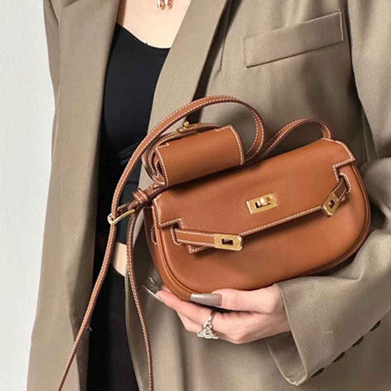 Sacoche en cuir véritable pour femmes avec fermeture à clé