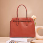 Women's Genuine Leather Drawstring Buckle Tote Bag