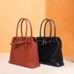 Women's Genuine Leather Drawstring Buckle Tote Bag