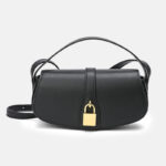 Women's Genuine Leather Lock Crossbody Saddle Bag