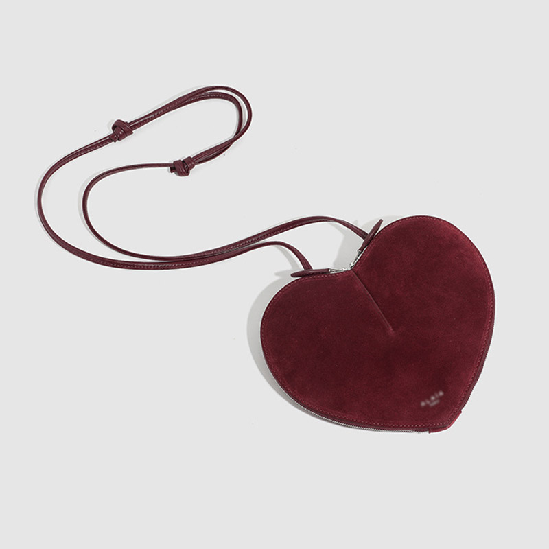 Women's Mini Suede Leather Genuine Heart-Shaped Crossbody Bag