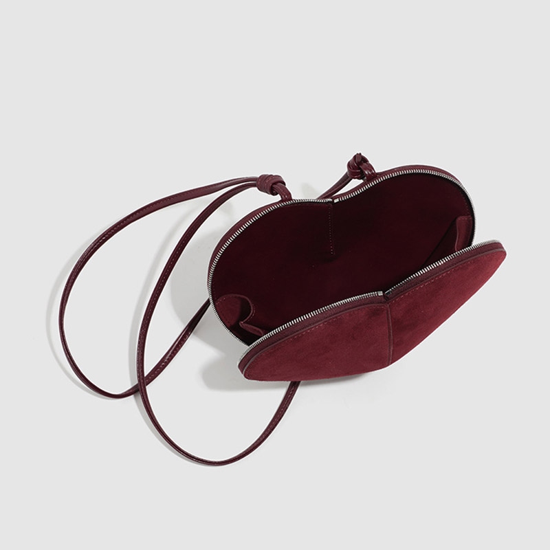 Women's Mini Suede Leather Genuine Heart-Shaped Crossbody Bag