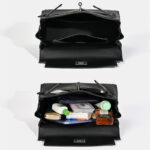 Minimalistische Damen Tasche aus echtem Leder mit zwei Reißverschlusstaschen und Verschluss am oberen Griff