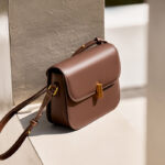 Women's Minimalist Genuine Leather Lock Flap Crossbody Baguette Bag