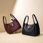 Women's Minimalist Genuine Leather Padlock Bucket Bag