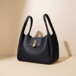 Women's Minimalist Genuine Leather Padlock Bucket Bag