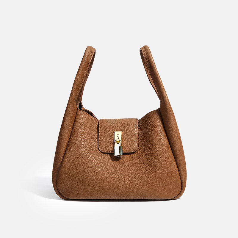 Women's Minimalist Genuine Leather Padlock Bucket Bag