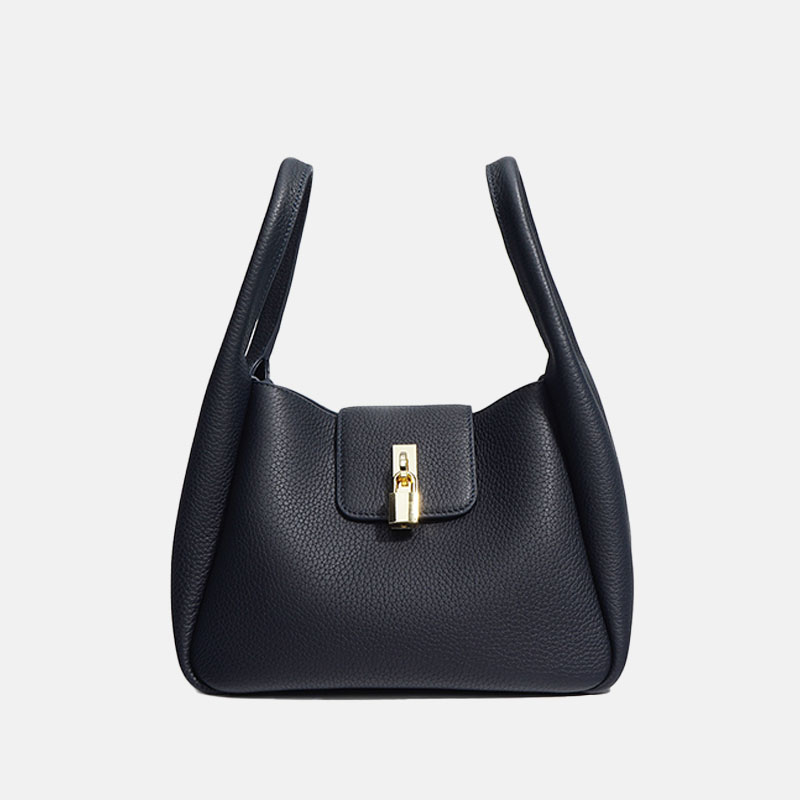 Women's Minimalist Genuine Leather Padlock Bucket Bag