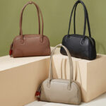 Minimalistische Baguette-Schultertasche aus echtem Leder mit Reißverschluss für Damen