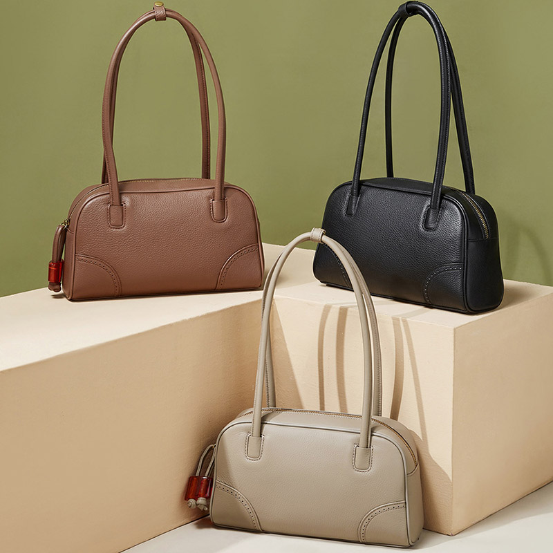 Minimalistische Baguette-Schultertasche aus echtem Leder mit Reißverschluss für Damen