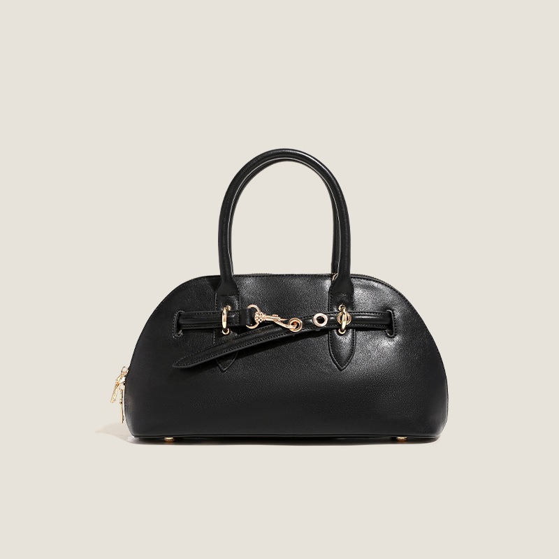 Women's Minimalist Leather Shell-Shaped Handbag With Buckle