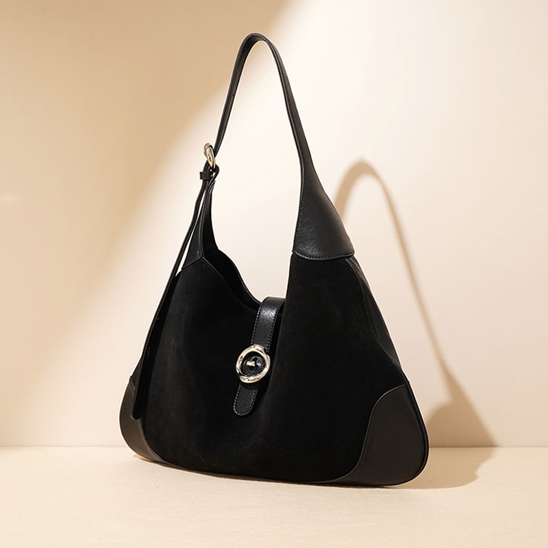 Women's Minimalist Suede Genuine Leather Magnetic Closure Hobo Bag