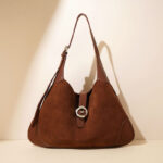 Women's Minimalist Suede Genuine Leather Magnetic Closure Hobo Bag