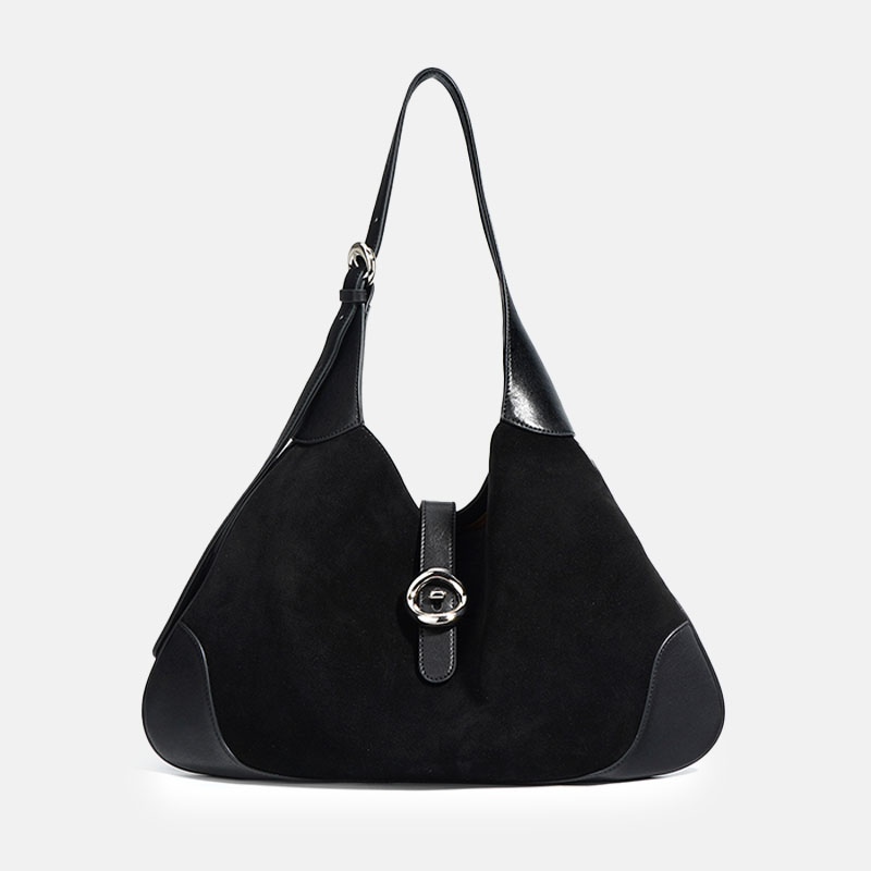 Women's Minimalist Suede Genuine Leather Magnetic Closure Hobo Bag