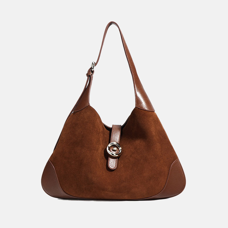 Women's Minimalist Suede Genuine Leather Magnetic Closure Hobo Bag