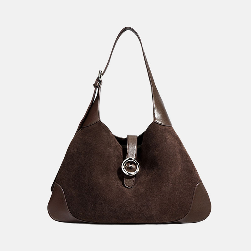 Women's Minimalist Suede Genuine Leather Magnetic Closure Hobo Bag