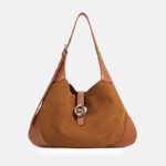 Women's Minimalist Suede Genuine Leather Magnetic Closure Hobo Bag