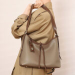 Women's Mocha Gray Genuine Leather Shoulder Tote Bag