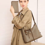 Women's Mocha Gray Genuine Leather Shoulder Tote Bag