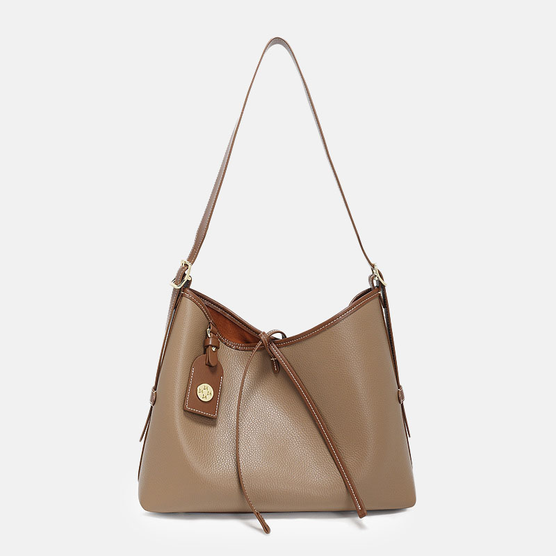 Women's Mocha Gray Genuine Leather Shoulder Tote Bag