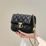 Women's Quilted Leather Lock Closure Crossbody Chain Bag