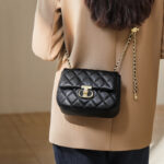 Women's Quilted Leather Lock Closure Crossbody Chain Bag