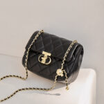 Women's Quilted Leather Lock Closure Crossbody Chain Bag