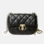 Women's Quilted Leather Lock Closure Crossbody Chain Bag