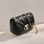 Women's Quilted Leather Lock Closure Crossbody Chain Bag