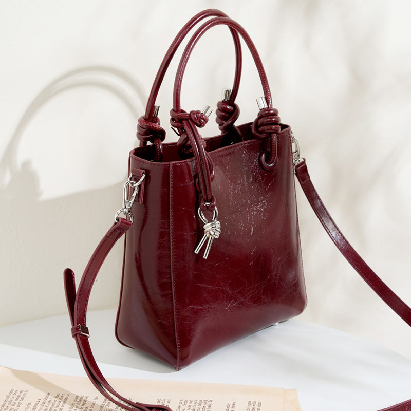 Women's Vintage Genuine Leather Crackle Bucket Bag