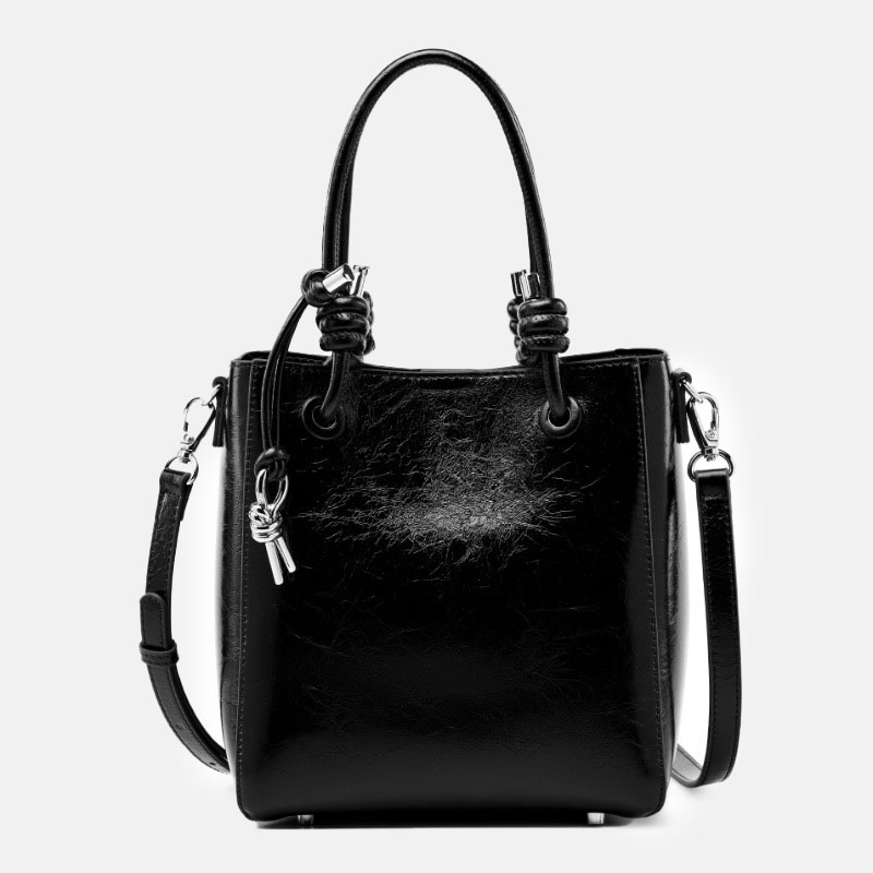 Women's Vintage Genuine Leather Crackle Bucket Bag