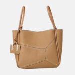 Women's Vintage Genuine Leather Geometric Stitching Bucket Tote Bag