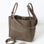 Women's Vintage Genuine Leather Geometric Stitching Bucket Tote Bag