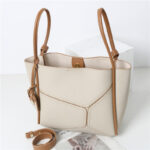 Women's Vintage Genuine Leather Geometric Stitching Bucket Tote Bag